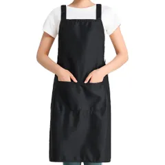 新品 [cozycube] エプロン 腰紐ロック機能 H型 首掛け 黒 レディース メンズ 速乾 シワ防止 耐久 ポケット付き 無地 おしゃれ 汚れにくい 男女兼用 透けにくい シンプル 女性用 男性用 カフェエプロン 料理 食事 作業用