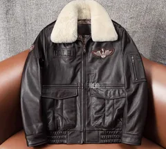 高品質メンズ 綿入りファー襟付き 空軍フライトジャケット 本革（頭層牛革）レザージャケット ロードサイズ 秋冬厚手アウターS~6XL