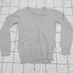 ◇ ⊇ ロデオクラウンズ プリント 長袖 Vネックプリントニットカットソー サイズM グレー系 レディース E  【1508250009631】