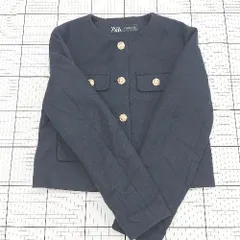 ◇ ⊇ ZARA ザラ エレガント系 長袖 ツイードジャケット サイズXS ネイビー系 レディース E  【1508250012440】