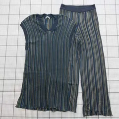 ◇ ⊇ ショコラフィネ ローブ - 柄入り - ニットトップスパンツセット サイズF ダークブルー系 レディース E  【1508250043598】