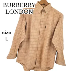 【美品】BURBERRY LONDON  バーバリー ロンドン ボタンダウンシャツ チェック柄 長袖 シャツ L メンズ ベージュ