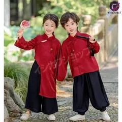 子供漢服セット　女の子チャイナドレス　ガウチョパンツ　男の子シャツカーディガン　中華風女の子/男の子古典ダンスウェア　普段着　黒+赤
