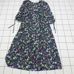 ◇ ⊂ any SiS エニィスィス 花柄 七分袖 ロング丈 ワンピース サイズ3 ネイビー系 レディース E  【1509100028369】
