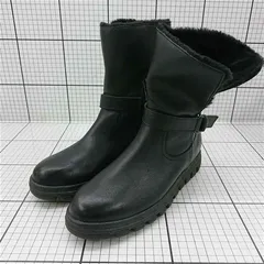 ■ ⊇ レディース ブラック系 ショートブーツ 裏ボア付き 防寒 39/245 E  【1509190004687】