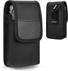 JP Number ペンホルダー ベルトポーチ ペンケース 蓋付き スマホ収納 腰道具 作業用 カラビナ付き (ブラック)