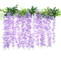 【迅速発送】himsyuden 藤の花 ガーランド 造花の藤 2本セット 人工藤花 春の花 20花枝 つり下げ 花飾り 壁掛け藤 パーティー装飾藤 手作り花輪 シルク造花 写真撮影 庭園飾り 部屋飾り 店舗装飾 1.8m/本