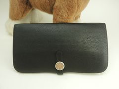 HERMES ドゴン 長財布ドゴンGMトリヨンクレマンスL刻印 黒/オレンジ