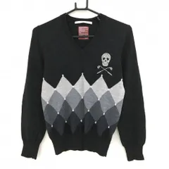 【超美品】マークアンドロナ セーター ダークグレー Vネック スカル ラインストーン 薄手 ニット レディース S ゴルフウェア MARK＆LONA