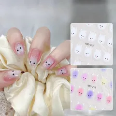 【迅速発送】かわいい 猫 ネイルシールネイルステッカー 5d 2枚入 ネイルアート 可愛いシール ネイル/フェイス/スマホケース/ハンドメイドアイテム/カードのDIYに 初心者に最適(白+カラー）