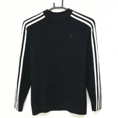 アディダス セーター 黒×白 袖3ストライプス ウール混 ニット レディース M ゴルフウェア adidas