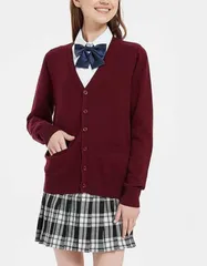 制服 スクールカーディガン ディズニーコーデ ワインレッド バーガンディ人気商品 制服 スクールカーディガン 学生服 レディース 高校生 秋冬用 V-ネック 2つ前のポケット付 無地ニットタイプ アニメのコスプレパーティーに最適