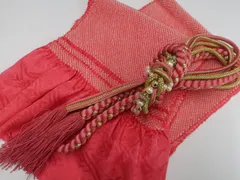 【一輝堂】和装小物 帯締め 帯揚げ セット 振袖用 総絞り 丸組 撚り房 金糸 飾り付き 美品 帯締 帯揚 25w10-13095
