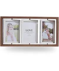 【迅速発送】upFRAME フォトフレーム 写真立て おしゃれ 片面3枚 両面6枚 回転 卓上 ハガキサイズ ブライダル 複数枚 多面 (ブラウン＆ホワイト)