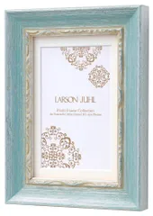 【迅速発送】ラーソン・ジュール フォトフレーム モナコ ハガキ(4x6インチ=内寸102x152mm)L判用中抜きマット(窓寸74x120mm)付き ブルーxシルバー