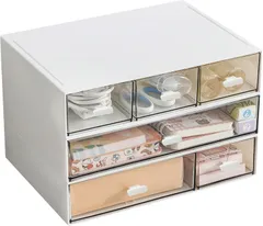 【迅速発送】Lasola 小物入れ 引き出し 卓上収納ケース 組み合わせ自由 小物棚 デスクオーガナイザー おしゃれ卓上収納ボックス 化粧品 文房具 デスク収納 組立不要 (23cm*17cm*25cm-5段式) (23cm*17cm*15cm-3段式)