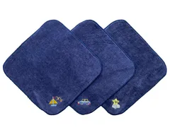 【迅速発送】今治タオル×スマイリッシュ ネイビーミニタオルハンカチボーイズ３枚セット・名入れスペース付（ヨット＆くるま＆スマイリースター）ベロアのような滑らか素材