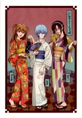 エヴァ屋限定 ポストカード 「綾波レイ&惣流・アスカ・ラングレー&真希波マリ(浴衣) B」 えヴぁ屋 新世紀エヴァンゲリオン