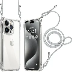 【迅速発送】iPhone 15 Pro ケース ショルダー クリア 耐衝撃 レンズ保護 アイフォン15 pro スマホケース 肩掛け 首かけ 斜めがけ 縄掛け カバー 調節可能な 透明 落下防止 縦/横 紛失防止 2WAY （グレー）