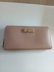 【中古品】 FURLAフルラ リボンモチーフ ラウンドジップ 長財布 ピンク ファッション小物 財布 箱付き 現状品