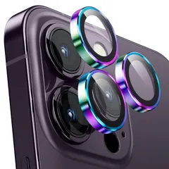 【迅速発送】カメラフィルム iPhone 14Pro/14Pro Max用 カメラカバー 9Hガラス アルミ合金製 カメラ保護 キズ防止 耐衝撃 高透過率 アイフォン 14プロ/14プロマックス用 カメラレンズカバー カラフル