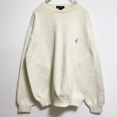 【3点以上まとめ買いで20%OFF】古着 used　NAUTICA ノーティカ　長袖クルーネックニット　セーター　ワンポイント刺繍　白　シンプル　レトロ　Lサイズ
