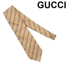 ● 美品 グッチ GUCCI ネクタイ ストライプ柄 ジャカード織り 裏GGロゴ ベージュ 黄色 イエロー シルク100％ メンズ 5E252