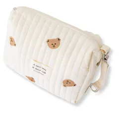 【迅速発送】おむつポーチ ベビー バッグ 収納 赤ちゃん 出産祝い プレゼント おしゃれ かわいい 旅行 綿 おしりふき 大容量 グッズ ファスナー ベビーカー お出かけ 持ち運び コットン シンプル コンパクト 軽量 くま