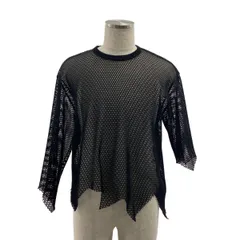 【美品】  BLACK COMME des GARCONS / ブラックコムデギャルソン | 2023SS | ポリエステル 変形 メッシュ クルーネック Tシャツ カットソー | S | ブラック | メンズ