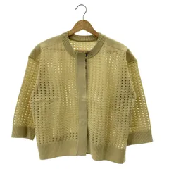 【美品】  Eimee Law / エイミーロウ | メッシュ ロゴテープ クルーネック ニットカーディガン | 38 | ベージュ | レディース