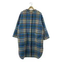 yori / ヨリ | ノーカラー ウール チェックコート | 38 | ライトブルー/ブラウン/イエロー | レディース