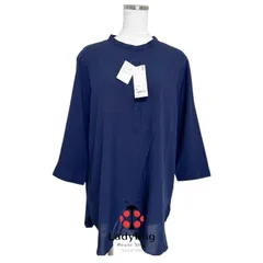 ユニクロ　バンドカラーさらさらシャツ　エアリーレーヨンブラウス　7部袖　ネイビー　紺　無地　LL