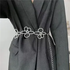 【パールフラワーチェーンベルト】舞会・発表会・撮影会・パーティーにも◎ レトロ可愛い花モチーフ　ウエストアクセサリー／ワンピース・シャツなどにおすすめ
