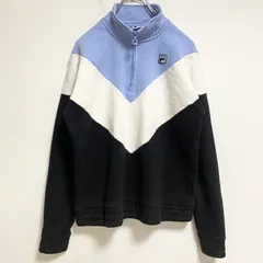 【3点以上まとめ買いで20%OFF】古着 used　FILA　フィラ　長袖ハーフジップ切り替えスウェット　トレーナー　ワンポイント刺繍　水色　白　黒　Mサイズ