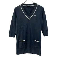 LACOSTE コットンニット ワンピース S レディース ネイビー ホワイト ラコステ 刺繍ロゴ ニットワンピース ワンポイント 春物 a710-7130