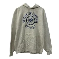 Champion プリントスウェット パーカー M ライトグレー ネイビー チャンピオン プルオーバー ビッグプリント フーディー 秋物 a710-7153