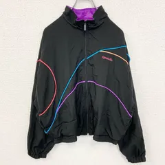 【3点以上まとめ買いで20%OFF】古着 used　Reebok リーボック　90s　長袖パイピングナイロンジャケット　フルジップパーカー　黒　ブラック　Mサイズ