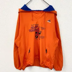 【3点以上まとめ買いで20%OFF】古着 used　90s　adidas アディダス　アノラックパーカー　ナイロンプルオーバー　ヴィンテージ　オレンジ　Mサイズ