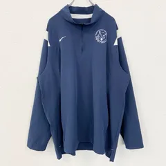 【3点以上まとめ買いで20%OFF】古着 used　NIKE　ナイキ　長袖ハーフジップナイロンジャケット　ワンポイント刺繍　フットボール　ネイビー　3XLサイズ