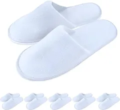 JP Number 使い捨てスリッパ 室内 高級 ホテル仕様 来客用 厚底 前閉じ 個包装 6足セット (ホワイト,  Free Size)