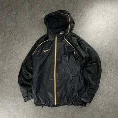 NIKE Nylon Parker Hoodie ナイキ ナイロンジャケット マウンテンパーカー フルジップ ジップパーカ スウォッシュ ロゴ刺繍 黒/金 アーカイブ 平成 L 583186-010