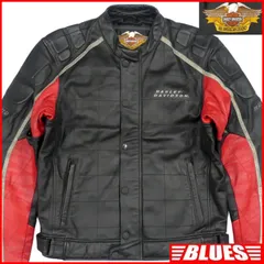 HARLEY DAVIDSON ハーレーダビッドソン ライダースジャケット L ソフトパッド 黒 バイカー 赤 レザーライダースジャケット_サイズL一覧←SEULB屋着古← X8077