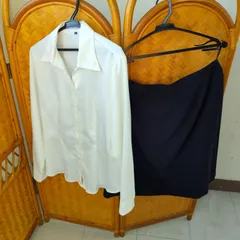 ●レディース フォーマル スカート(黒)、ブラウス(白、未使用)
