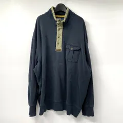 【中古】90s RALPH LAUREN ハーフボタンフラップポケット スウェット サイズ3XB ブラック×カーキ ラルフローレン[17]