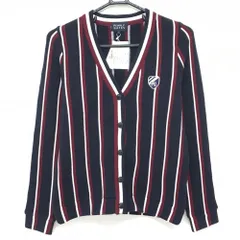 【新品】パーリーゲイツ ニットカーディガン ネイビー×ボルドー ストライプ ウール混 日本製 レディース 1(M) ゴルフウェア PEARLY GATES