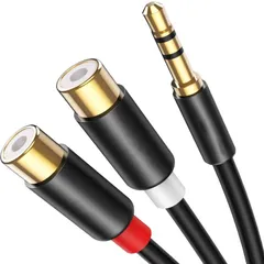 【迅速発送】RCA 3.5mm 変換 ケーブル30cm RCA ケーブル 赤白 オーディオ HiFi音質 ステレオアンプ/スピーカー/古いプレーヤー、ミニコンポなどの古い機器に対応 3.5mm(オス) to 2RCA(メス)（ブラック）