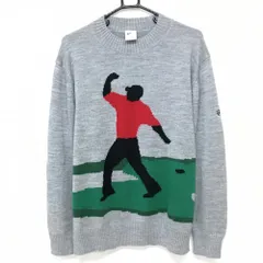 【超美品】ナイキ セーター グレー×レッド×グリーン ニット ウール混 メンズ XXL ゴルフウェア NIKE