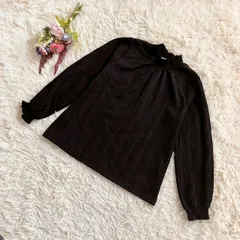 フォロワー限定お得なクーポン配布中！ 『しまむら』 長袖ブラウス　プルオーバー　ハイネック　フリル袖　リブ　シャーリング　SEASON REASON by Lin. & Red　黒(XL)