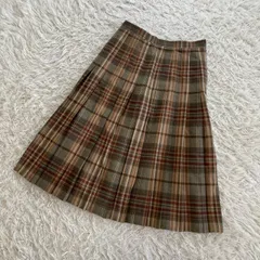 大特価　VIN VERT （バンベール） SANYO 毛混チェック柄スカート 厚手プリーツスカート 膝丈