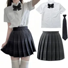 新品 [Limspace] 制服セット スカート jk コスプレ 4点セット プリーツスカート チェックスカート リボンキャンパス ハロウィン 制服 スカート 半袖 長袖 シャツ ネクタイ ボウタイ 女子高生制服 セーラー服 パーティー衣装 遊園地 パーティ
